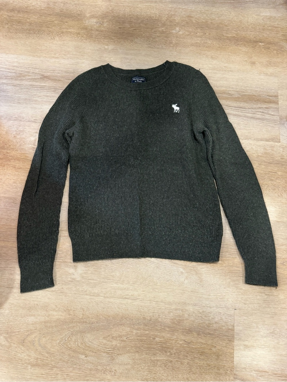 Abercrombie & Fitch Men's Dark Olive Ribbed Crewneck Sweater